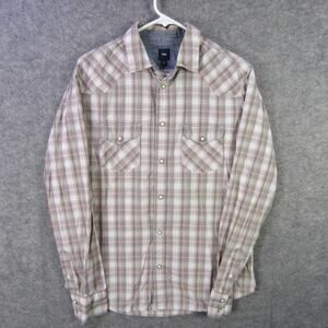 Gap Shirt Mens Medium Pink Green Plaid Western Pearl Snap Long Sleeve Casual